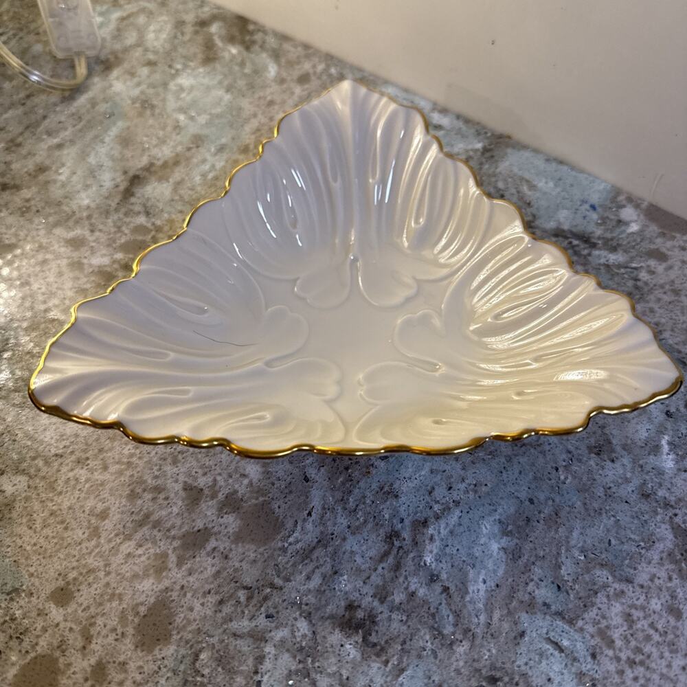 Vtg Lenox Fine China Triad Triangle Ivory Candy Snack‎ Trinket Dish Gold Trim 7"